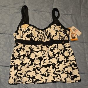 ZeroXposur Black and White Floral Tankini Camisole - Top Only